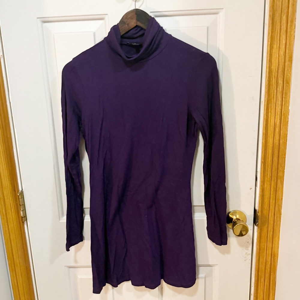 Cupio Turtleneck Tunic Top Women Size S Dark Purple Long Sleeve Stretch Layers